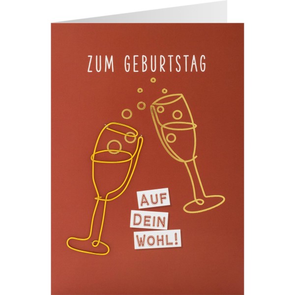 Gruss und Co - Draht-Art-Card - Karte mit Draht-Applikation - Geburtstag Sektgläser