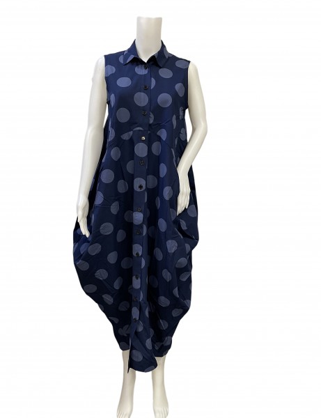 Amma - Ärmelloses Kleid mit Kragen - Blue Dots - Punkte Blau
