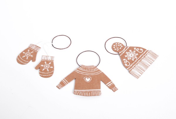Lebkuchen-Ornamente - Anhänger Geschenk-Anhänger Papier 3er-Set - Winterkleidung