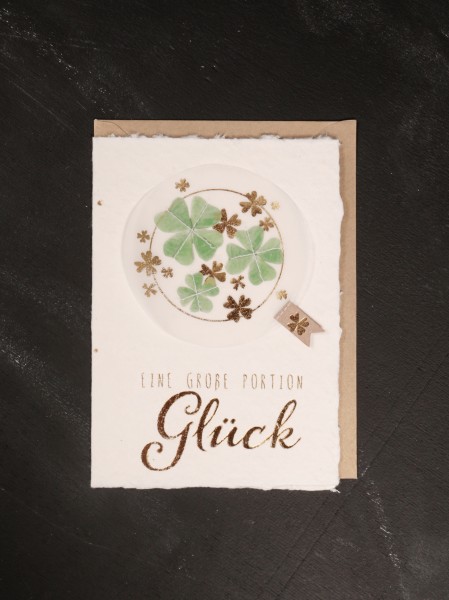 Karte - Glücksklee Karte Kleeblatt - Eine große Portion Glück