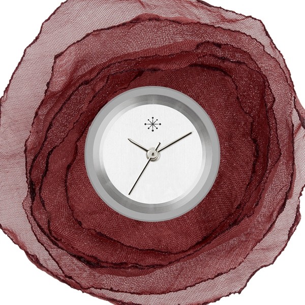 Deja Vu - Schmuckscheibe für Uhr - Stoffscheibe Organzablüte - bordaux 60 mm Str81-1