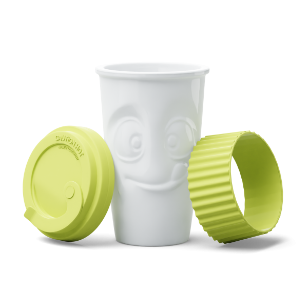 TV Tassen - To-Go-Becher aus Porzellan mit Gesicht - lecker - limette