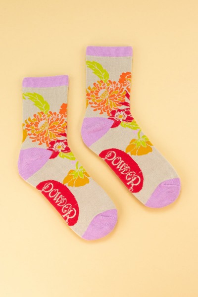 Powder Socken Strümpfe - Retro Meadow Ankle Socks - Blumen-Muster - cream bunt
