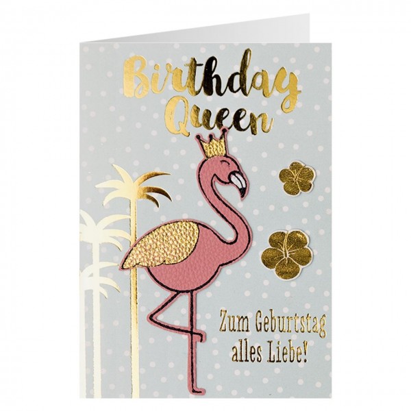 Gruss und Co - Lederkarte Geburtstag - Flamingo - Birthday Queen