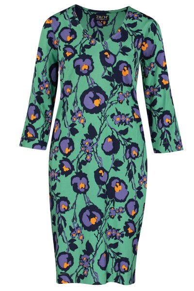 Zilch - Dress V-Neck Kleid - bouquet Jade - Blumen-Muster bunt