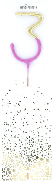 Wunderkerze - Wondercandle bicolor 2-farbig gold pink - Zahl 3