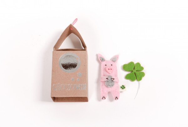 Haus Tiere - Mini Filz-Tier mit Verpackung - Glücksschwein
