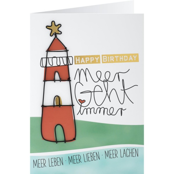 Gruss und Co - Draht-Art-Card - Karte mit Draht-Applikation - Happy Birthday Leuchtturm