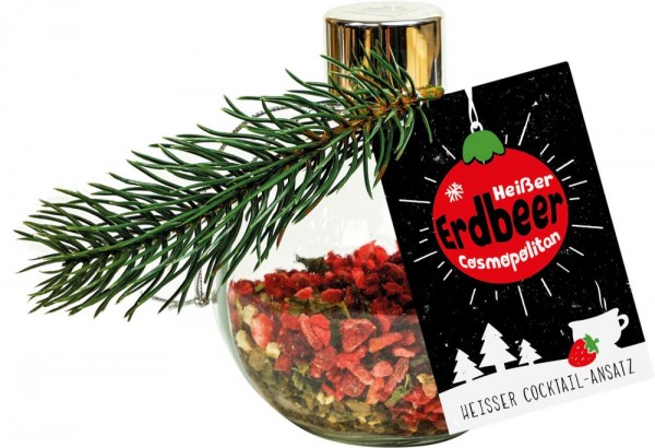 Cocktail-Ansatz Mix-Getränk Weihnachten - Heißer Erdbeer-Cosmopolitan - Christbaumkugel-Flasche
