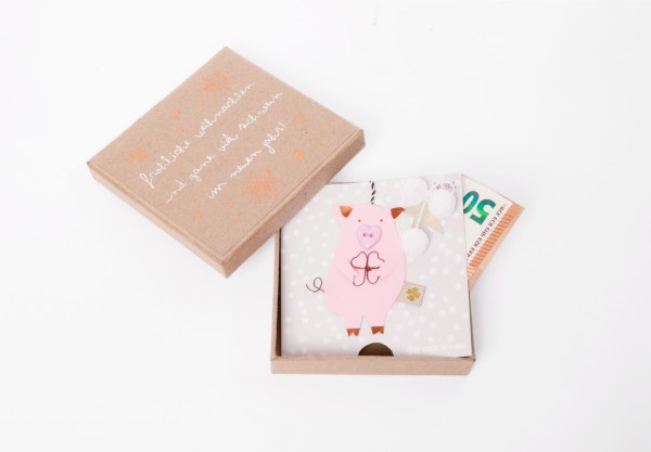 Geldgeschenkverpackung Schachtel - Winter Geldgeschenkbox - Glücksschwein
