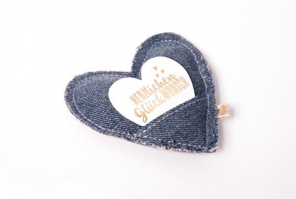Jeans-Herz - Gefülltes Herz aus Jeans-Stoff mit Herz-Karte - Herzlichen Glückwunsch