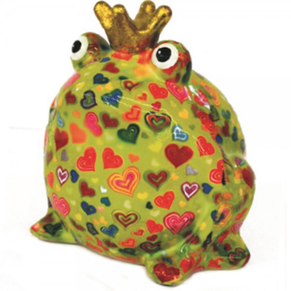 Spardose Frosch - Freddy - grün mit bunten Herzen