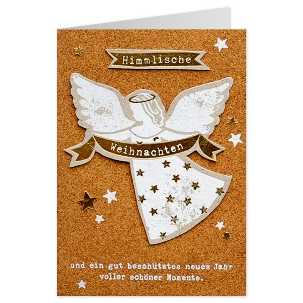 Weihnachtskarte - Klappkarte X-Mas Korkkarte - Engel - Himmlische Weihnachten