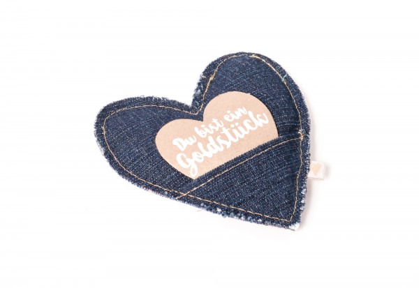Jeans-Herz - Gefülltes Herz aus Jeans-Stoff mit Herz-Karte - Du bist ein Goldstück