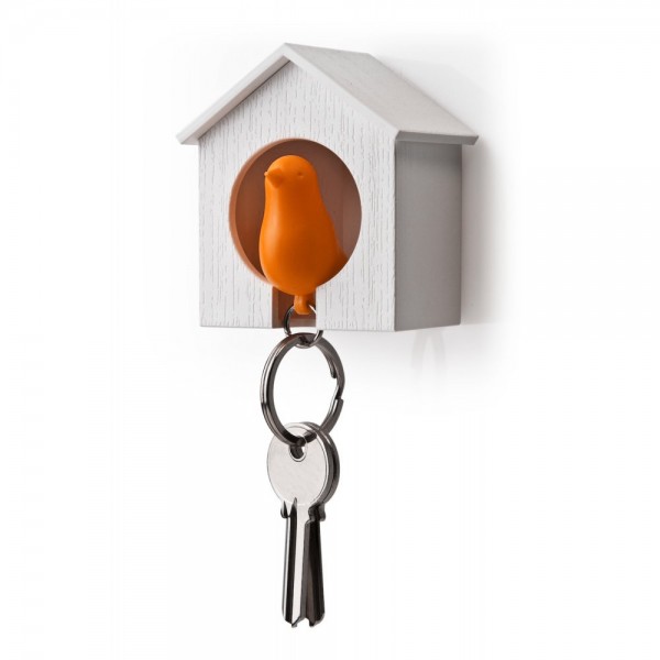 Qualy - Schlüsselanhänger Sparrow - Vogelhaus - weiß/orange