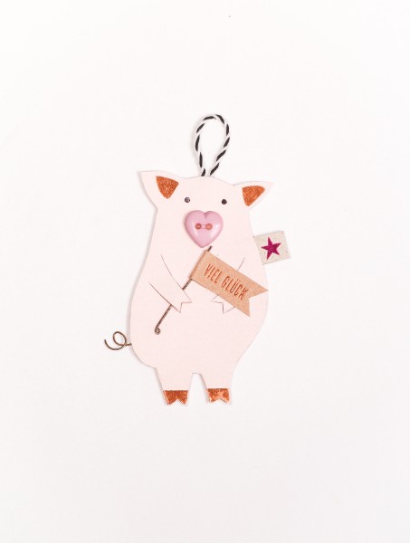 Glücksschweinchen - Schweinchen-Anhänger aus Papier mit Draht-Element - Viel Glück