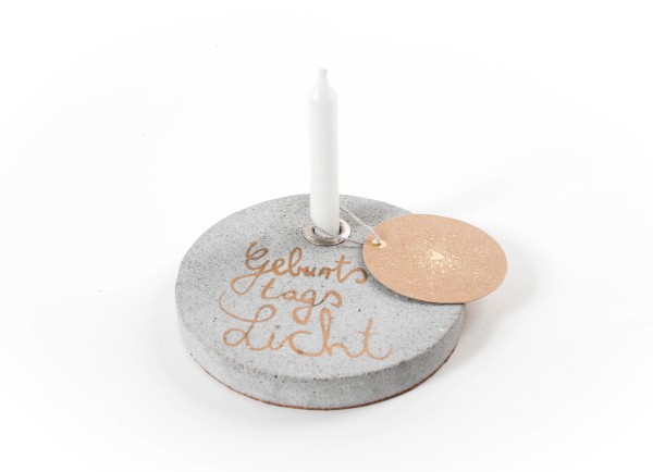 Lichkreis - Kerzenhalter mit Aufschrift und Kerze - Geburtstagslicht