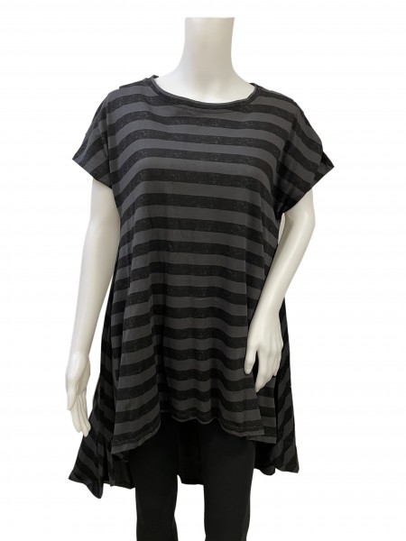 Alembika - Top Tunika Kleid Kurzarm - Stripes Streifen schwarz grau