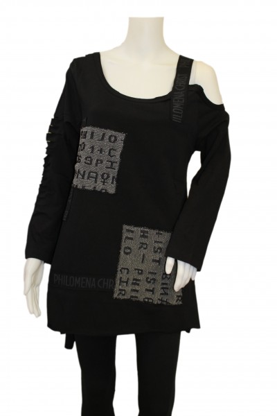 Philomena Christ - T-Shirt mit Patch und Band Tülleinsatz Ärmel - black schwarz