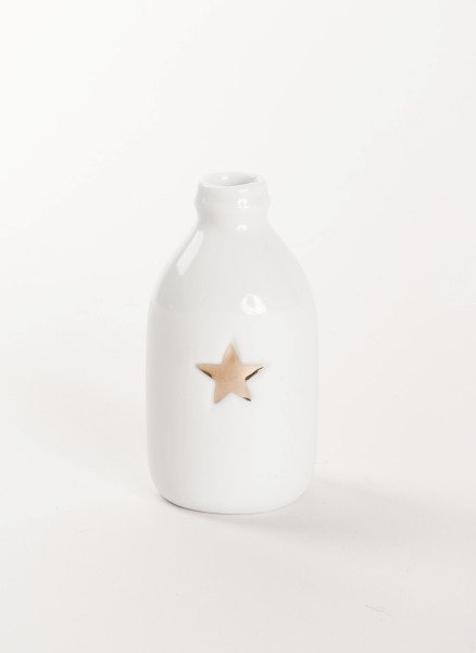 Mini Winter Flaschenvase - Mini-Blumenvase aus Porzellan Weihnachten - Goldener Stern