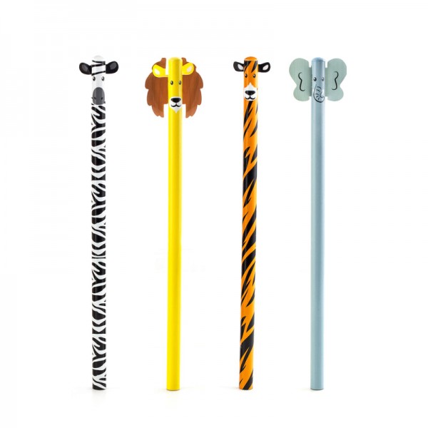 Kikkerland - Bleistifte Tiger Elefant Zebra Löwe - Safari Pencils