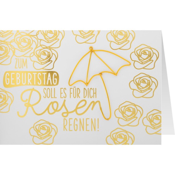 Gruss und Co - Draht-Art-Card - Karte mit Draht-Applikation - Regenschirm Rosen regnen