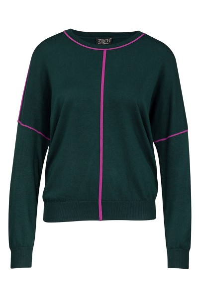 Zilch - Sweater Round Neck two-tone zweifarbig - pine dunkelgrün pink