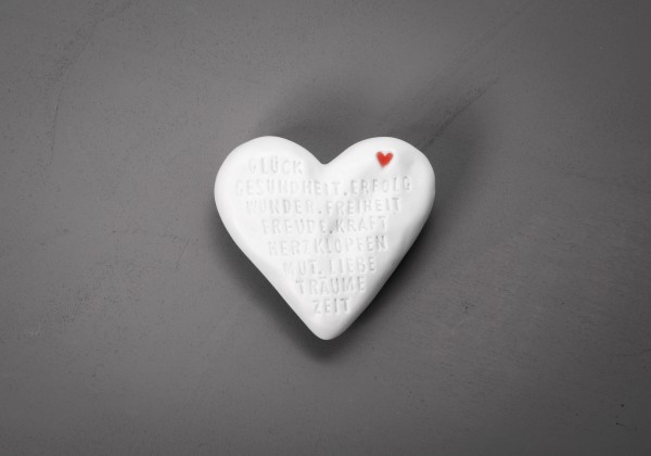 Porzellanherz - Mini Herz aus Porzellan mit Glasur - Glück, Gesundheit, Erfolg, Wunder, Freiheit