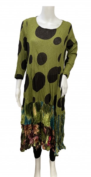 Alembika - Kleid Crash Optik olivgrün mit schwarzen Punkten Blumen bunt