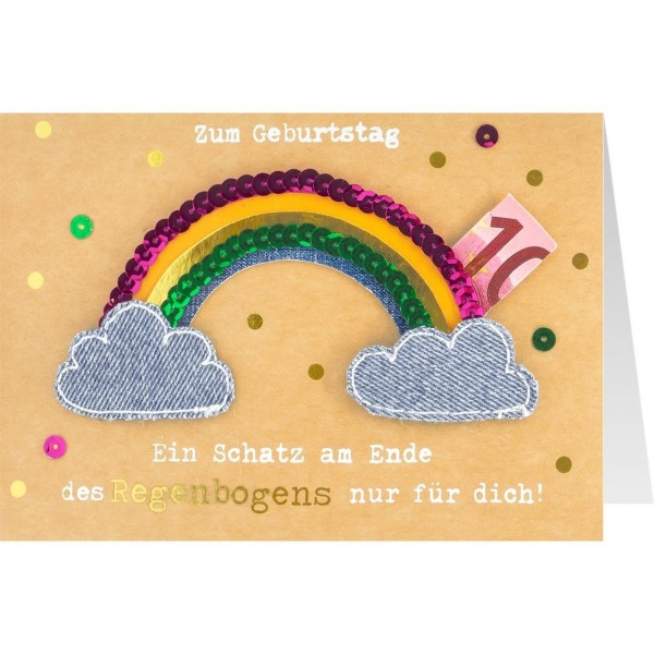 Gruss und Co - Jeanskarte Geburtstag Geldgeschenk - Regenbogen