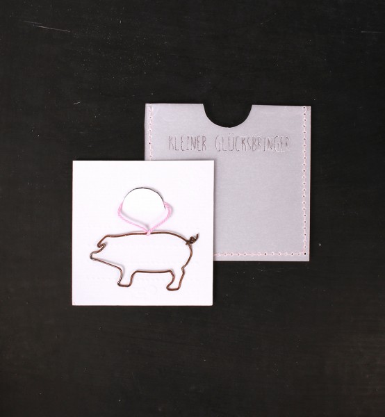 Mini-Karte mit Draht-Anhänger - Kleiner Glücksbringer - Schwein