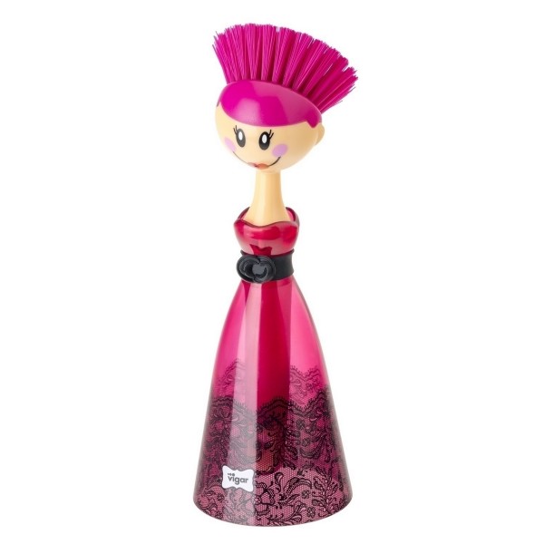 Vigar - Spülbürste Lady inkl. Kleid als Halterung - Fashion Doll - pink durchsichtig