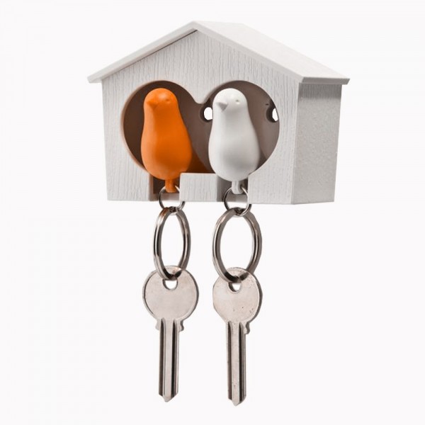 Qualy - Schlüsselanhänger 2er-Set - Duo Sparrow - orange/weiß
