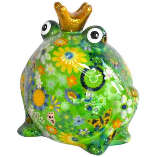 Spardose Frosch - Freddy - Greenline - grün bunt mit Blumen und Schmetterlingen