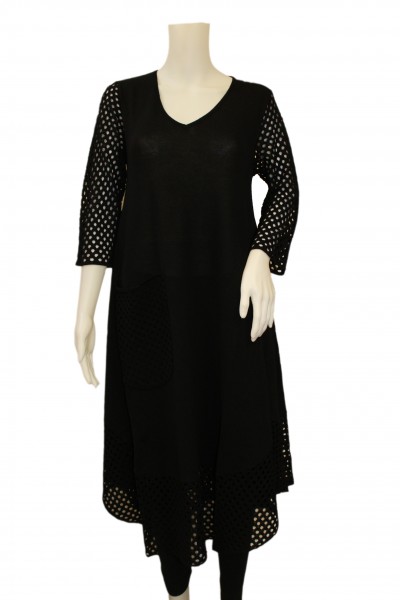 Philomena Christ - Kleid mit Netzoptik Löchern und langen Ärmeln - black schwarz