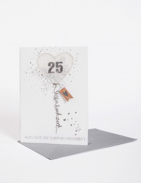 Karte - Luftballon Karte Glückwunschkarte Silberhochzeit Silberne Hochzeit - 25 Jahre